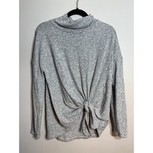 Lou & Grey LOFT Grey Striped Funnel Neck Front Tie Knot Sweater Womens Medium